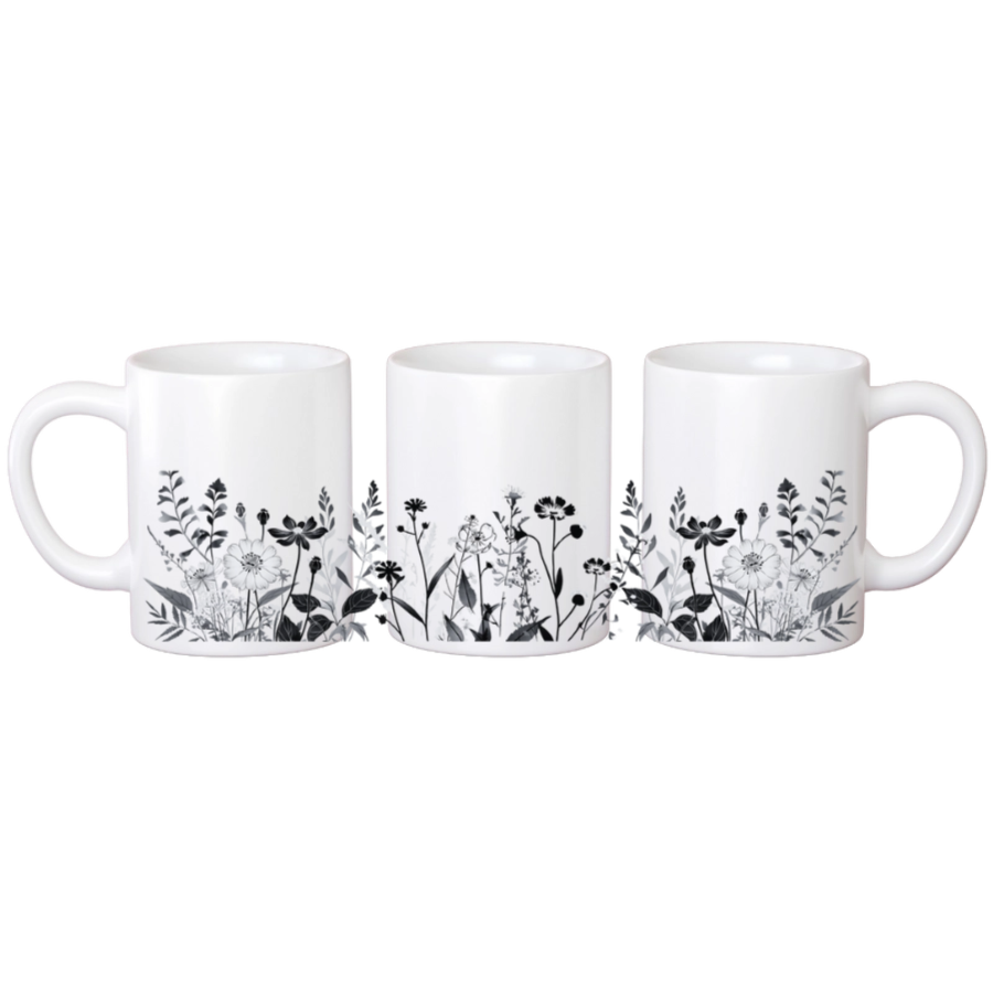 Black & Grey Wildflower Mug